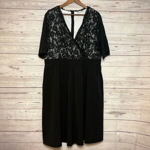 Nemidor Black Lace Wrap V-Neck Cocktail Dress Plus Size 18W